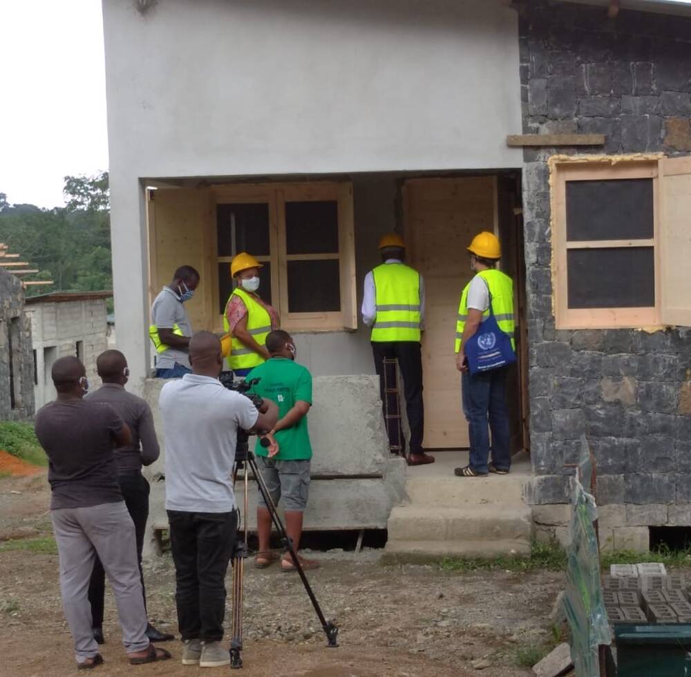 Workers on site at the housing project in Principe